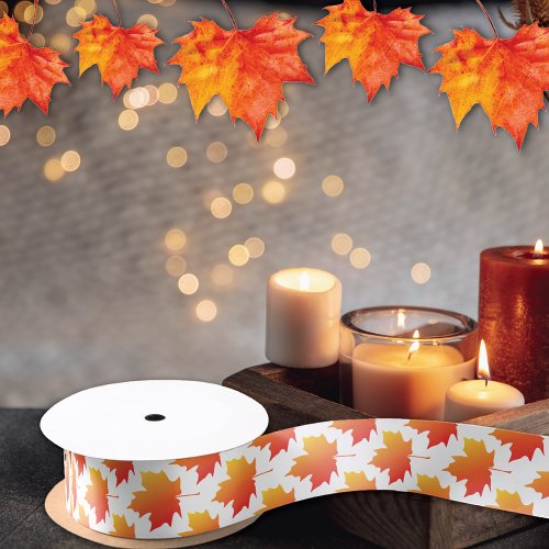 Autumn Shades Maple Leaves Satin Ribbon