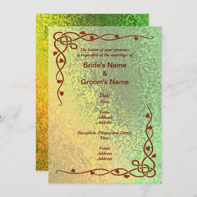 Autumn Shades of Green and Yellow Wedding Invite (Front/Back)