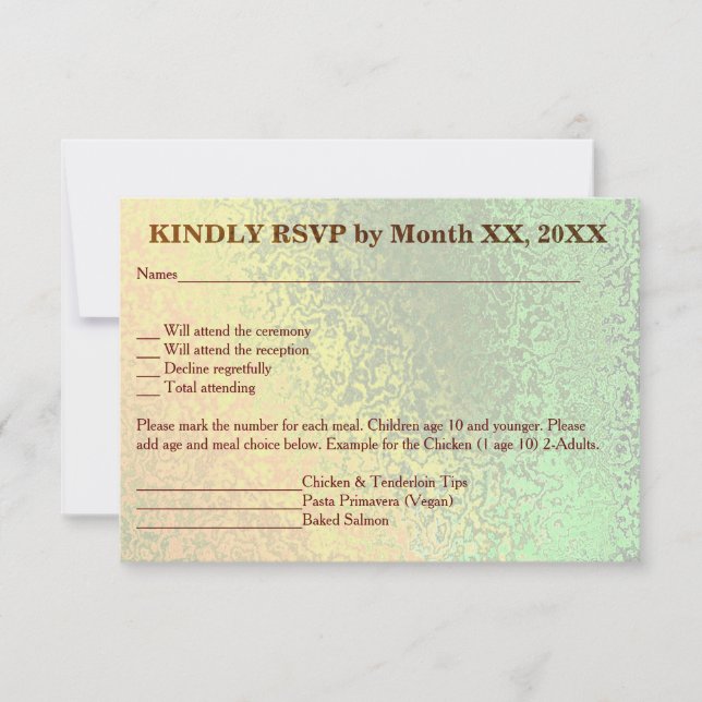 Autumn Shades of Green Yellow Wedding Menu RSVP Invitation (Front)