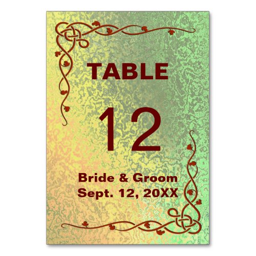 Autumn Shades of Green Yellow Wedding Table Card