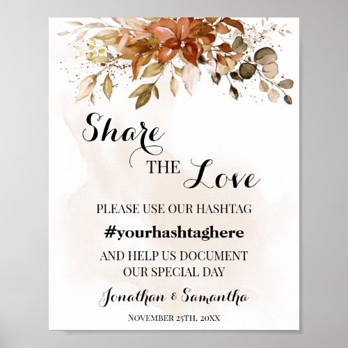 Autumn Share the Love Hashtag Wedding Bridal Fall Poster
