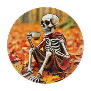 Autumn Skeleton Coffee Break Design Cutting Board