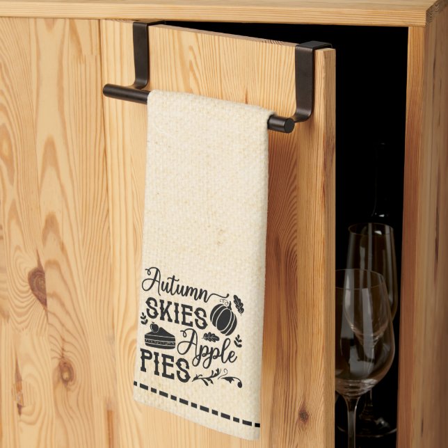 Autumn skies apple pies flour sack look kitchen towel (Thirds Fold)