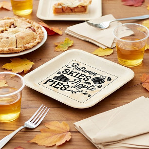 Autumn skies apple pies flour sack look paper plates