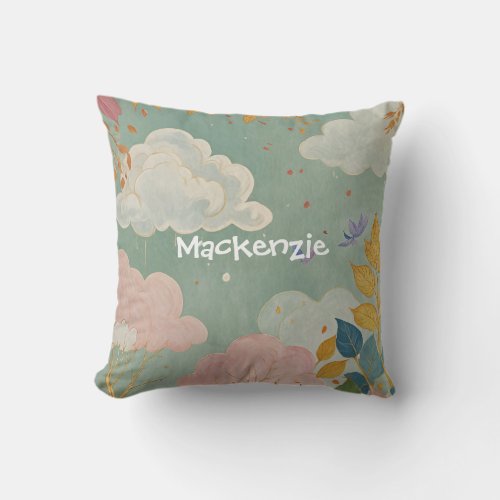 Autumn Skies Leaves and Clouds Harmony Throw Pillow