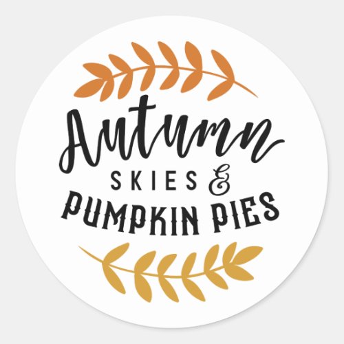Autumn Skies Pumpkin Pies Fall Design Classic Round Sticker