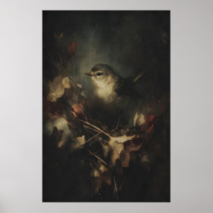 Autumn Small Wren Bird Art Printable Moody Poster