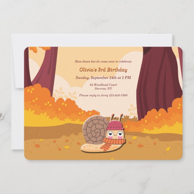 Autumn Snail Birthday Party Invitation (Front)