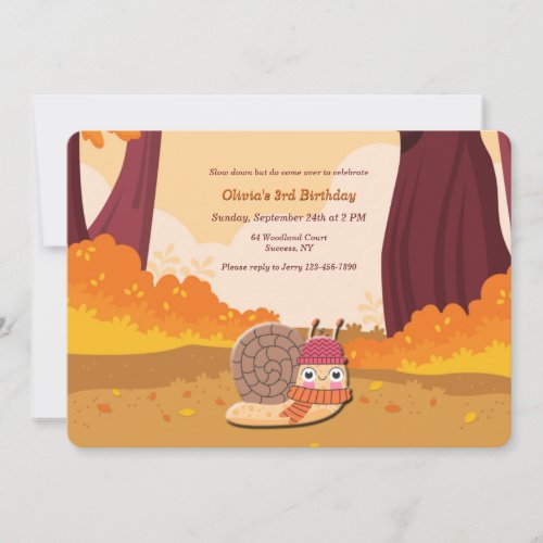 Autumn Snail Birthday Party Invitation