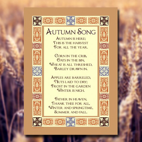 Autumn Song Thanksgiving Harvest Poem Poster