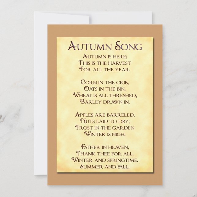 Autumn Song Thanksgiving Poem Custom Invitations (Front)
