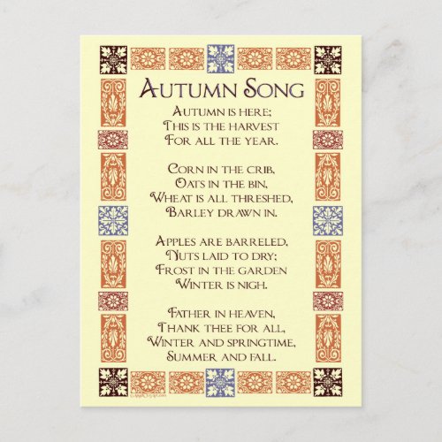 Autumn Song Thanksgiving Poem Postcard