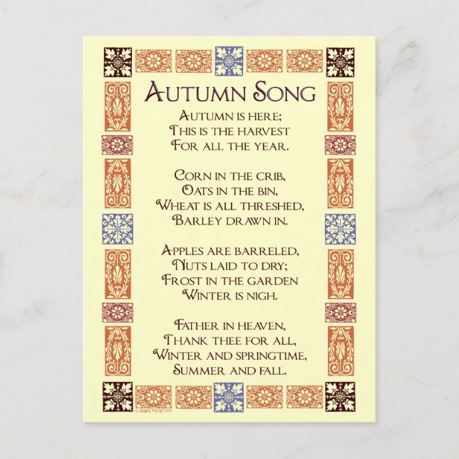 Autumn Song Thanksgiving Poem Postcard (Front)
