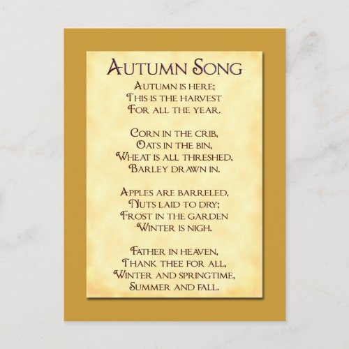 Autumn Song Thanksgiving Poem Postcard