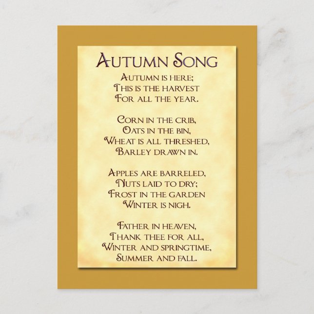 Autumn Song Thanksgiving Poem Postcard (Front)