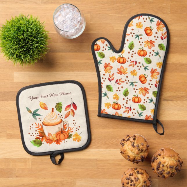 Autumn Spice Oven Mitt & Pot Holder Set (Top Down)
