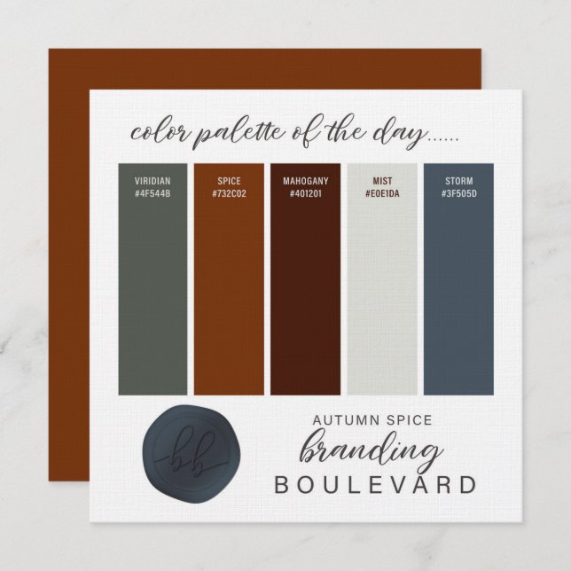 Autumn Spice Rustic Fall Color Palette Card (Front/Back)