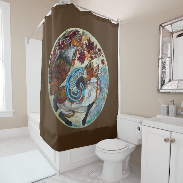 Autumn Spiral Fox Shower Curtain (In Situ)