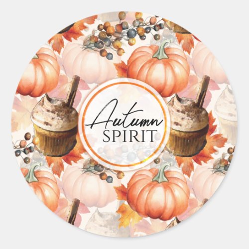 Autumn Spirit Cozy Watercolor Pattern Classic Round Sticker