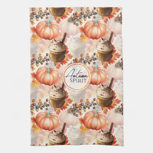 Autumn Spirit Cozy Watercolor Pattern Kitchen Towel