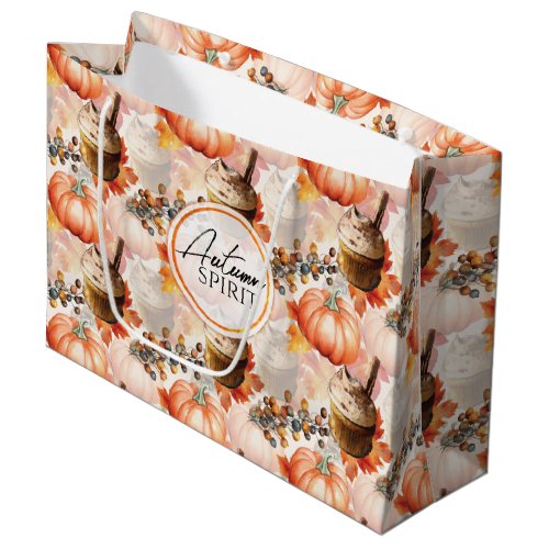 Autumn Spirit Cozy Watercolor Pattern Large Gift Bag