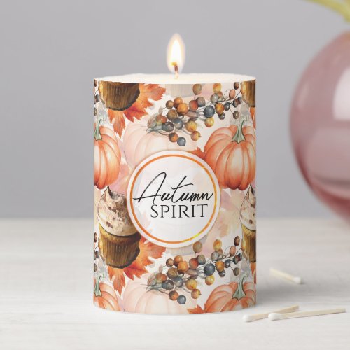 Autumn Spirit Cozy Watercolor Pattern Pillar Candle