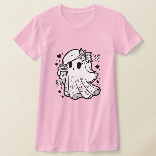 Autumn Spirit: Girly Ghost with Pumpkin Spice T-Shirt (Laydown)