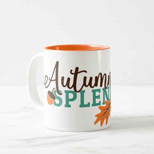 Autumn Splendor Acorn and Oak Leaf Two-Tone Coffee Mug (Front Left)