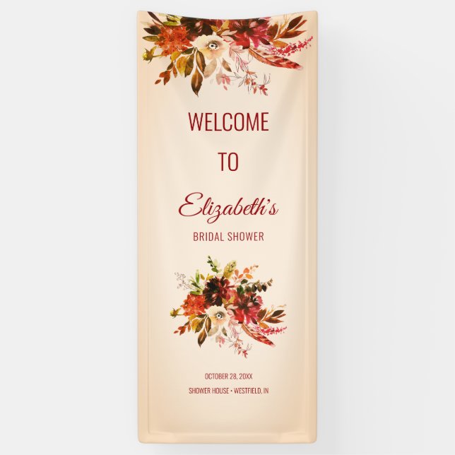 Autumn Splendor Blushed Ivory Bridal Shower Banner (Vertical)