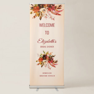 Autumn Splendor Boho Floral Aged Ivory Wedding Retractable Banner