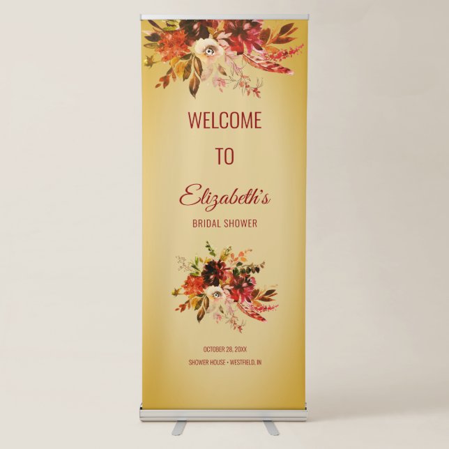 Autumn Splendor Boho Floral Golden Wedding Retractable Banner (Front)