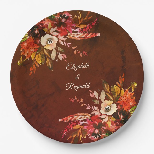 Autumn Splendor Botanical Wedding Paper Plates (Front)