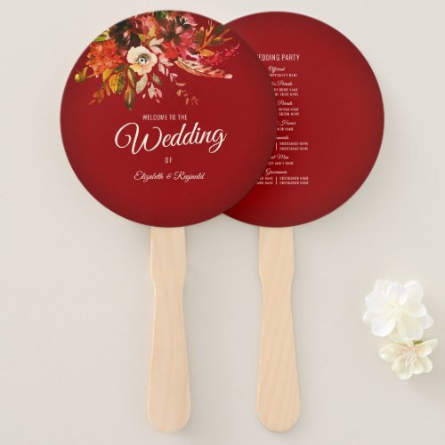 Autumn Splendor Burgundy Red Wedding Program Hand Fan