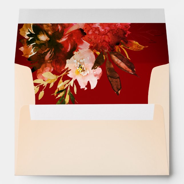 Autumn Splendor Dried Flowers Ivory & Red Wedding Envelope (Back (Bottom))
