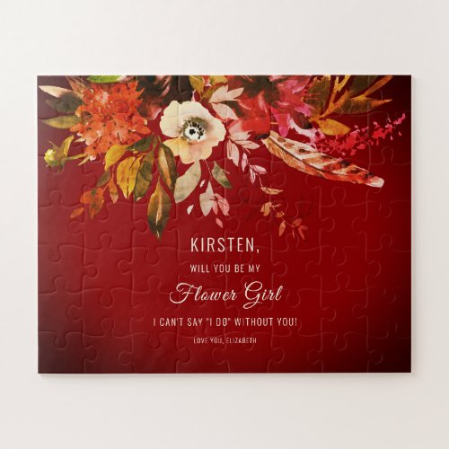 Autumn Splendor Fall Floral Red Be My Flower Girl Jigsaw Puzzle