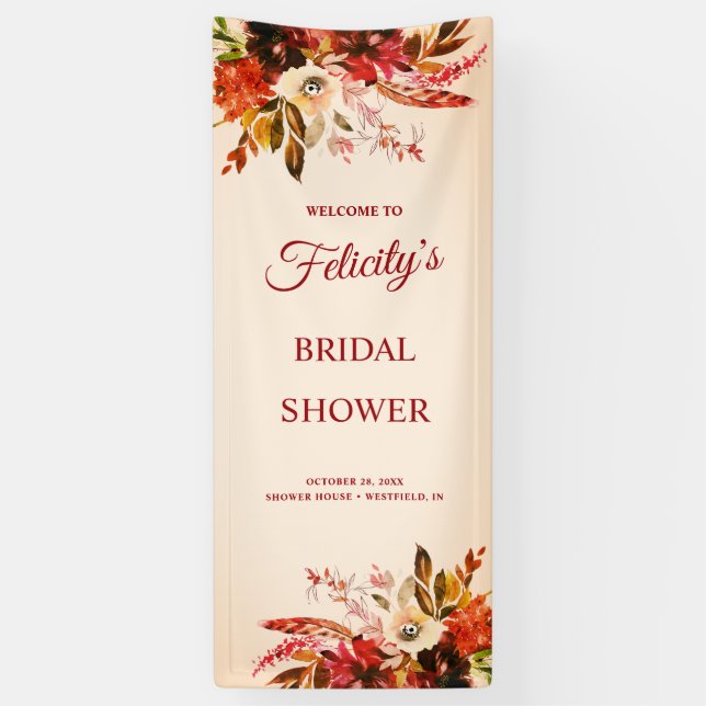 Autumn Splendor Fall Foliage Ivory Bridal Shower Banner (Vertical)