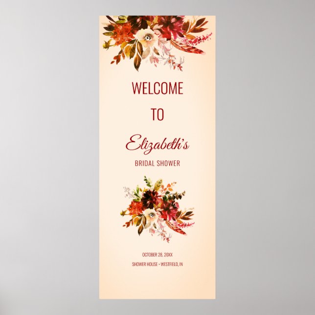 Autumn Splendor Floral Blushed Ivory Bridal Shower Poster (Front)