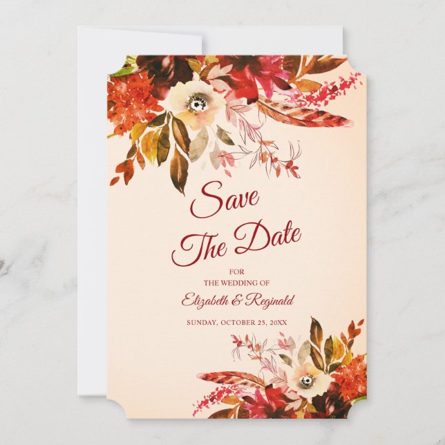 Autumn Splendor Floral Blushed Ivory Wedding Save The Date (Front)
