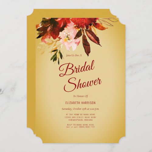 Autumn Splendor Floral Golden Ivory Bridal Shower Invitation