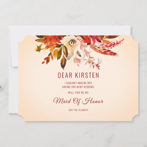 Autumn Splendor Floral Ivory Be My Maid Of Honor Invitation