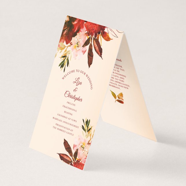 Autumn Splendor Floral Ivory Blush Wedding Program (Front)