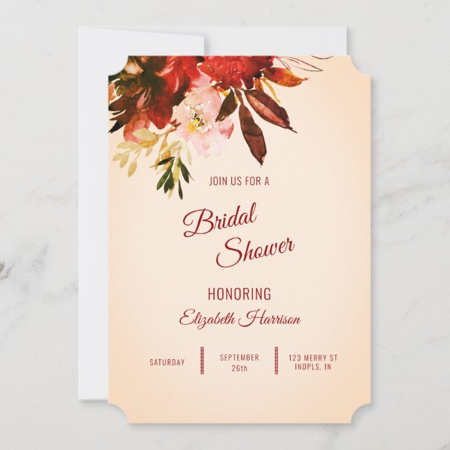 Autumn Splendor Floral Ivory Bridal Shower Invitation (Front)