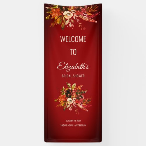 Autumn Splendor Floral Red Bridal Shower Banner