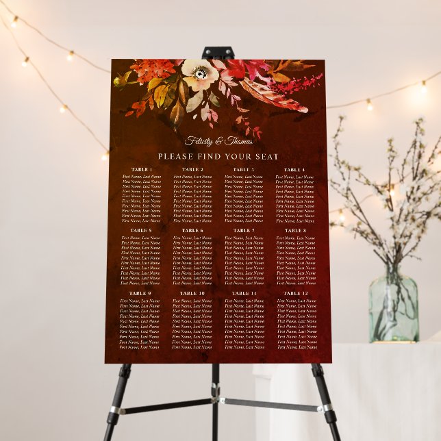 Autumn Splendor Floral Wedding Seating Chart Foam Board (In Situ (Stand))