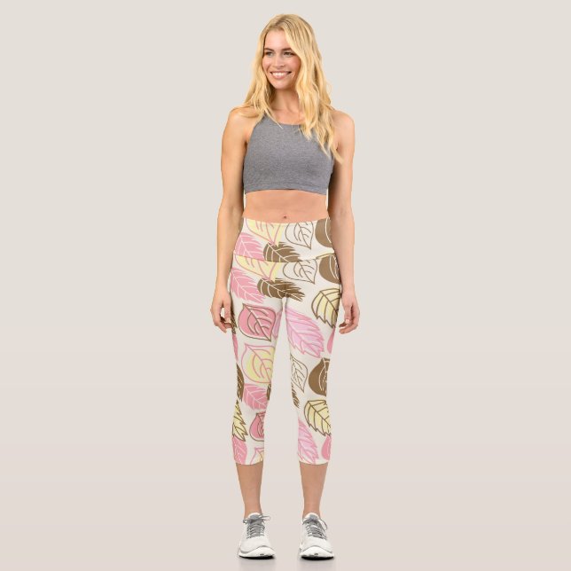 Autumn Splendor: Leaf Seamless Pattern Capri Leggings (Front)