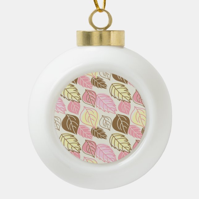 Autumn Splendor: Leaf Seamless Pattern Ceramic Ball Christmas Ornament (Front)