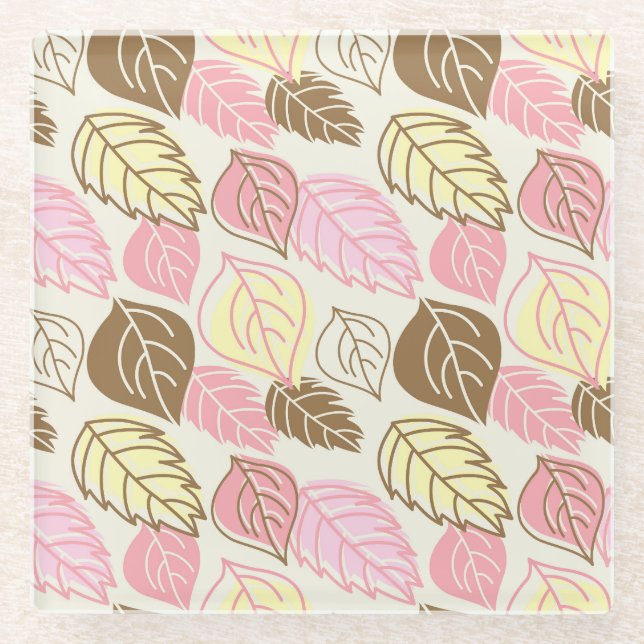 Autumn Splendor: Leaf Seamless Pattern Glass Coaster (Front)