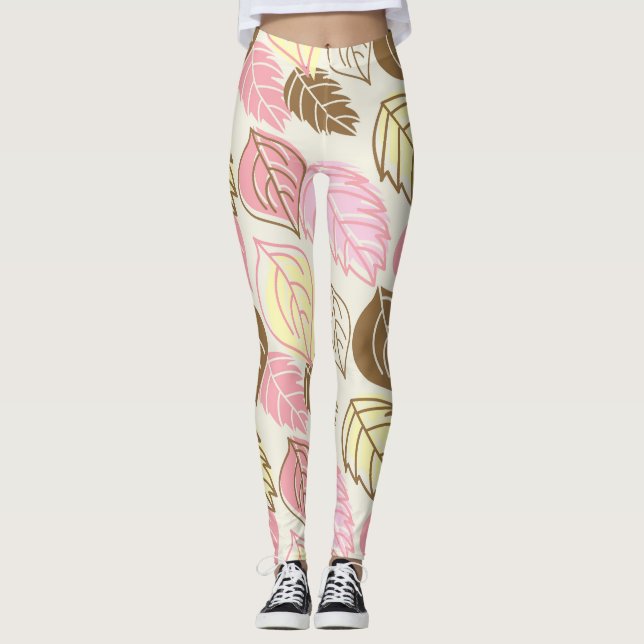 Autumn Splendor: Leaf Seamless Pattern Leggings (Front)