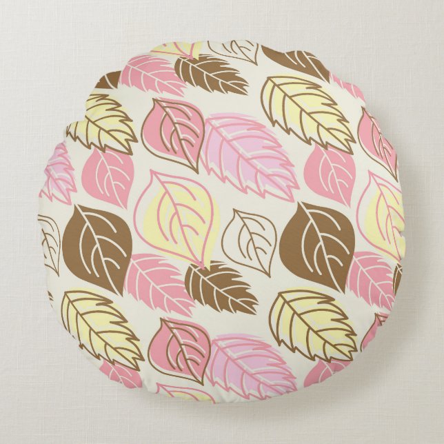 Autumn Splendor: Leaf Seamless Pattern Round Pillow (Front)
