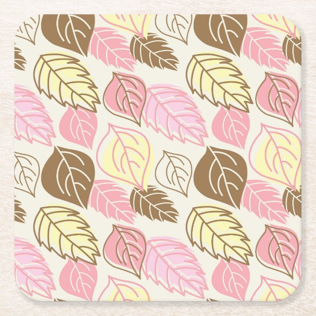 Autumn Splendor: Leaf Seamless Pattern Square Paper Coaster (Front)